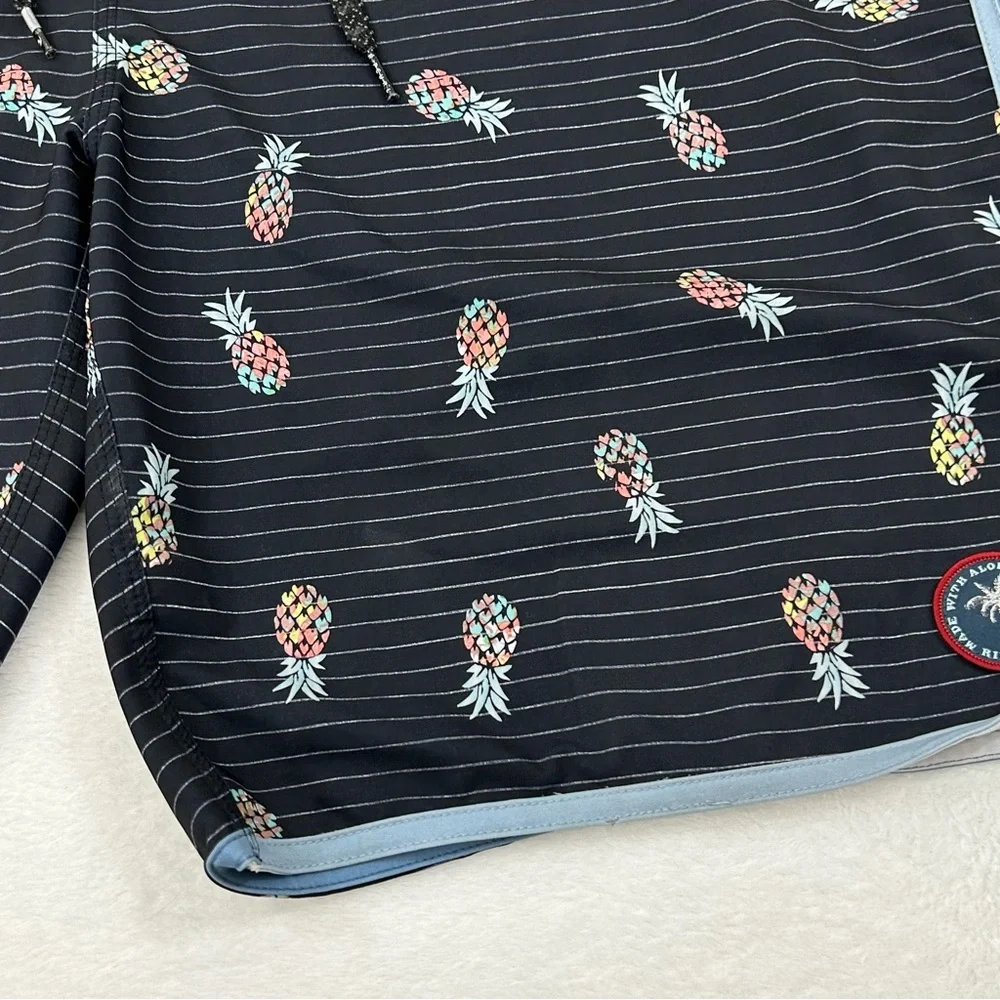 Rip Curl Mirage Black Striped Pineapple Design Surf Swim Trunks Board Shorts 38